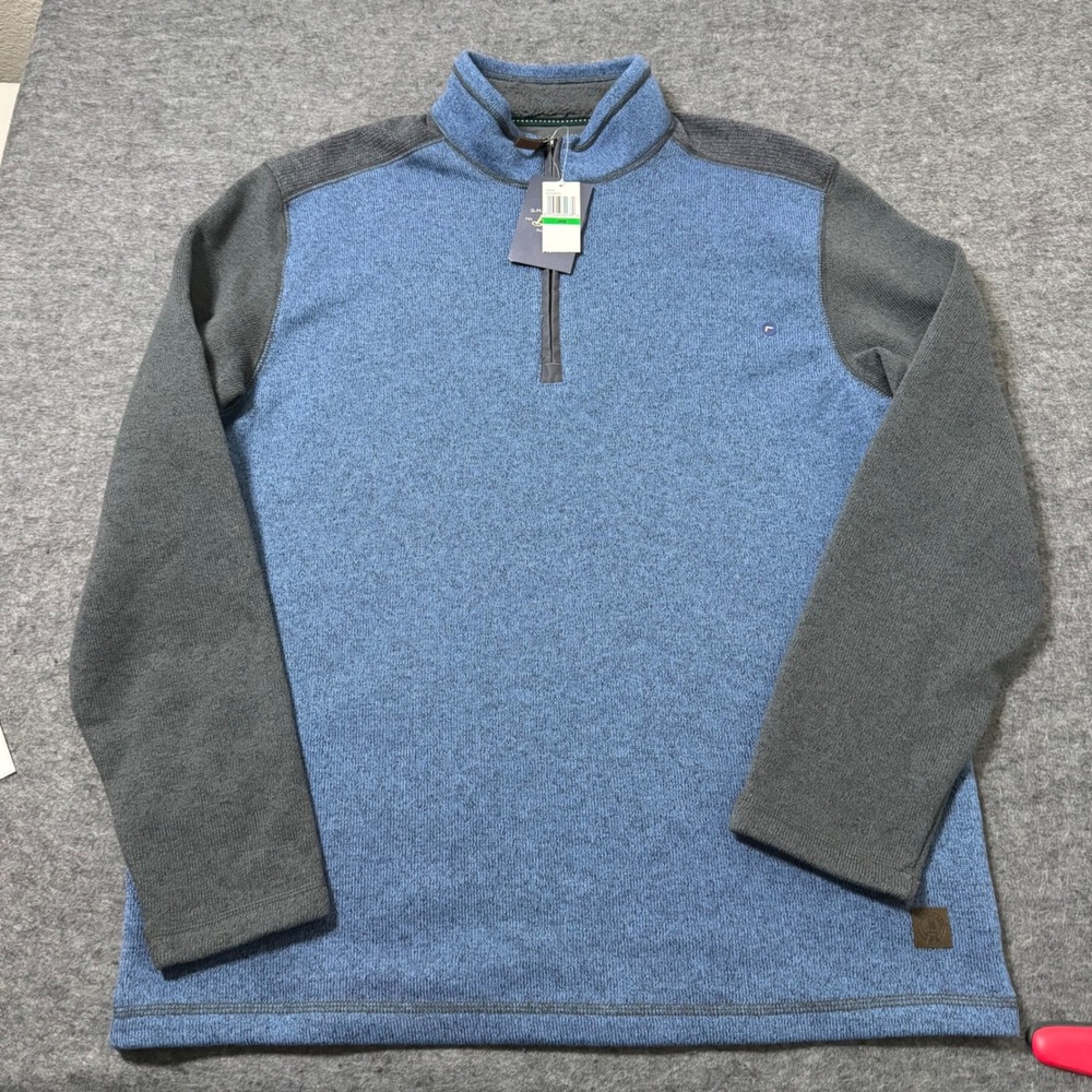 NEW G.H. Bass & Co Mens Blue Gray Quarter Zip Fleece Pullover Sweater Large